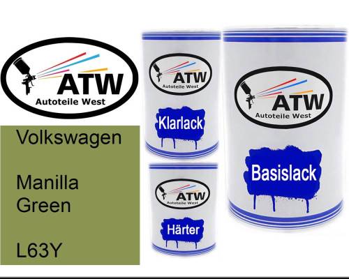 Volkswagen, Manilla Green, L63Y: 500ml Lackdose + 500ml Klarlack + 250ml Härter - Set, von ATW Autoteile West.